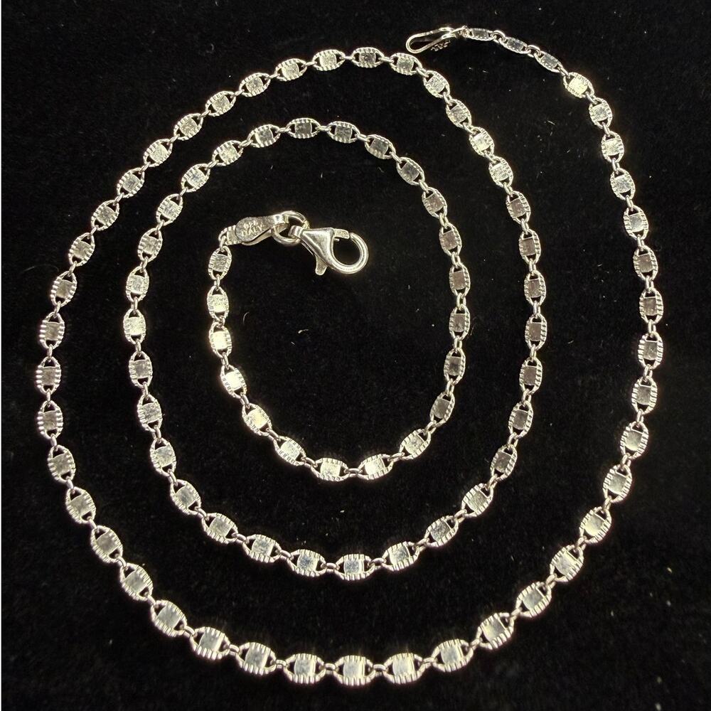Solid 925 Italian Sterling Silver Valentino Chain Necklace 18” Long 2.5mm Wide